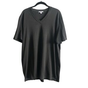 James Perse Black Combed Cotton V-Neck Short Sleeve Tee XL